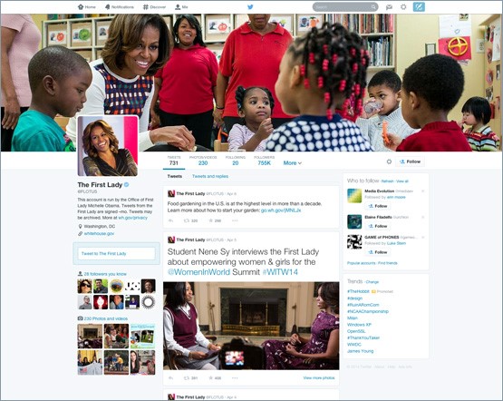 Michelle Obama’s Twitter Profile Page