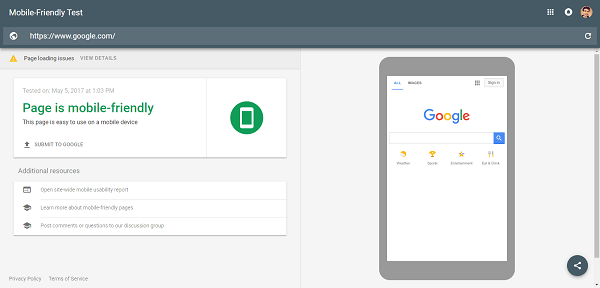 Google Mobile Friendly Test